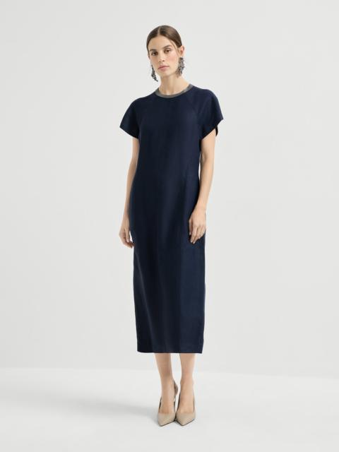 Brunello Cucinelli Viscose and linen fluid twill dress with precious collar