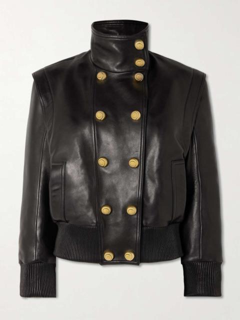 Embellished double-breasted leather jacket