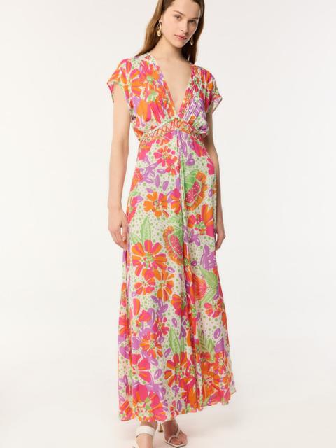Poupette St Barth Long Dress Cecile - Pink Artistic Flower