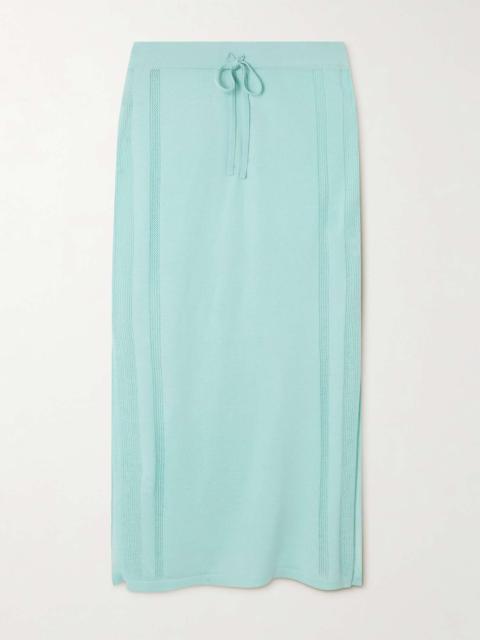 diotima Brompton pointelle-trimmed cashmere midi skirt Blue