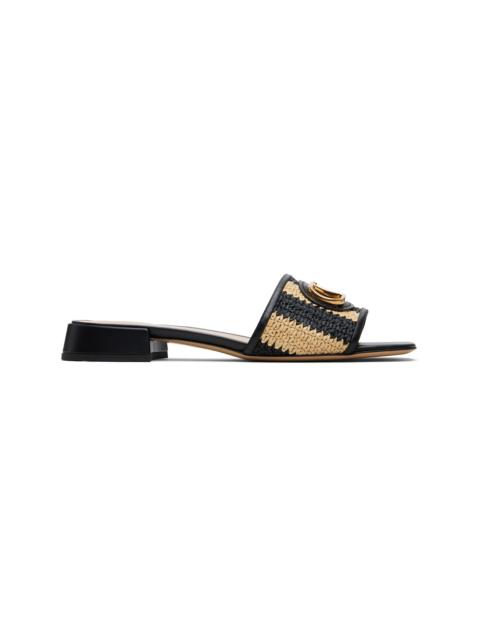 Valentino Black & Off-White VLogo Signature Faux-Raffia Slides