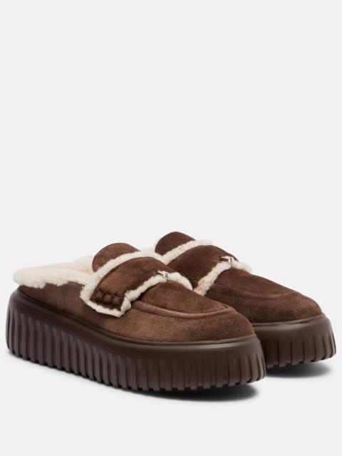 HOGAN HStripes shearling-trimmed platform loafers