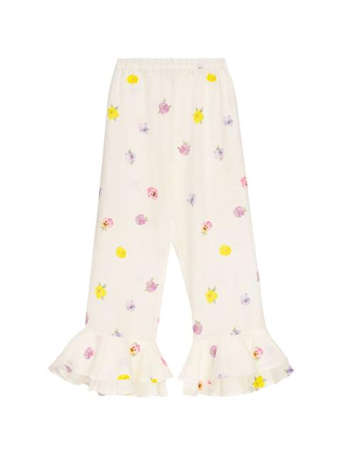 SLEEPER Cha-Cha floral-print ruffled trousers
