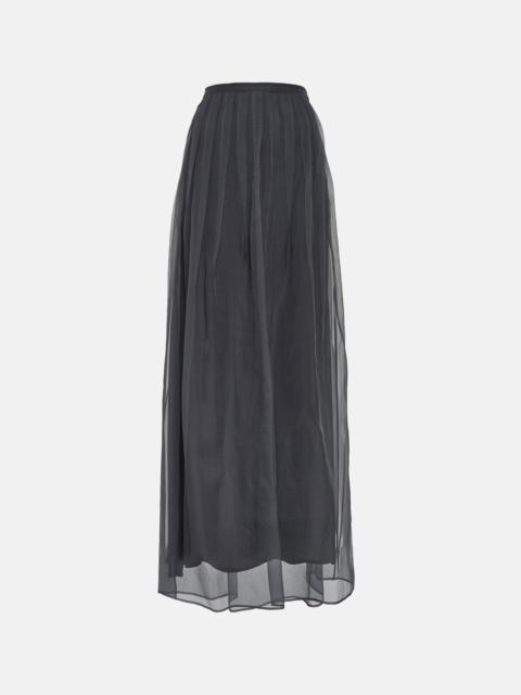 Pleated silk chiffon maxi skirt
