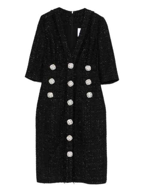 COSTARELLOS V-neck embellished-button midi dress