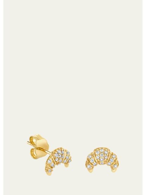 SYDNEY EVAN 14K Yellow Gold Small Croissant Diamond Stud Earrings