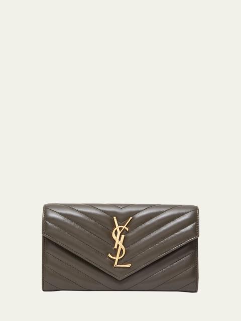SAINT LAURENT YSL Monogram Large Envelope Flap Wallet in Smooth Leather