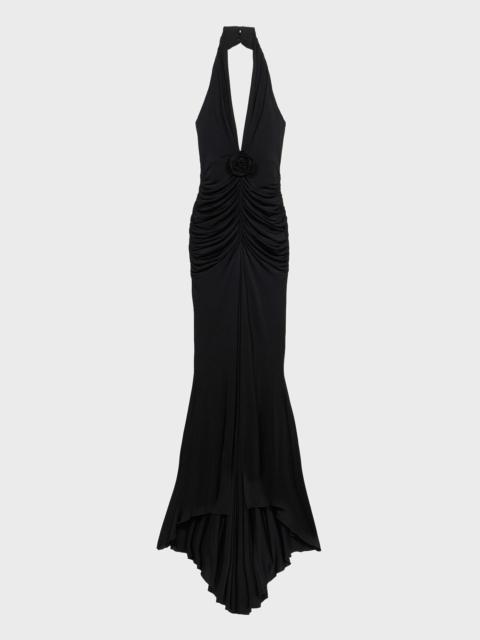 Blumarine LONG SHINY JERSEY DRESS WITH ROSE