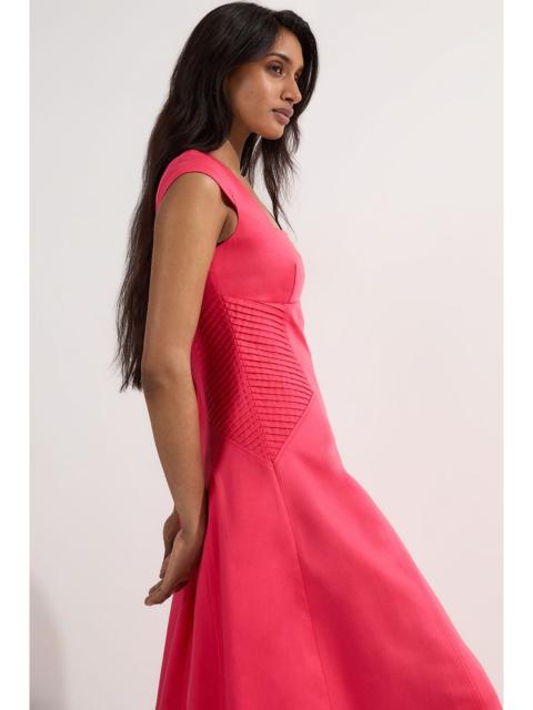 KAREN MILLEN Premium Linen Pintuck Detail Full Skirted Tailored Midi Dress