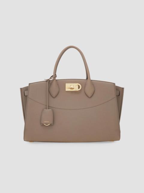 FERRAGAMO Women's New Ferragamo Studio Soft Large Leather Top Handle Bag - Warm Taupe