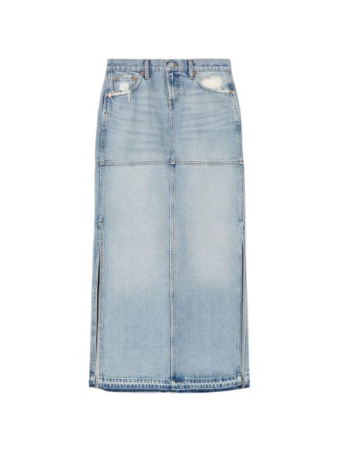 side-slit denim maxi skirt