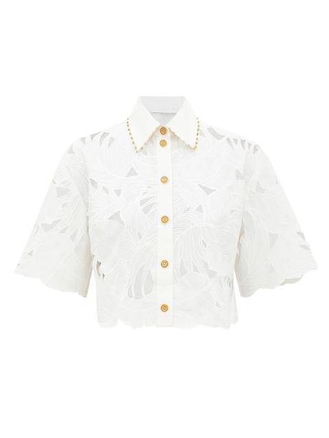 Zimmermann MAHON EMBROIDERED CROP SHIRT