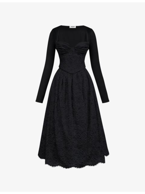 House of CB Duchess Corset-Bodice Lace Midi Dress