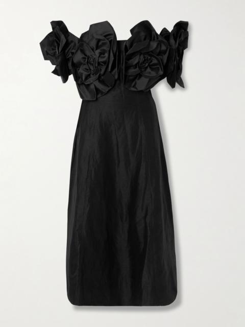 Aje. Etta appliquéd off-the-shoulder linen-blend midi dress Black