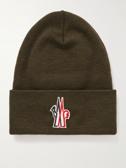 Moncler Grenoble Appliquéd Ribbed Wool Beanie Green