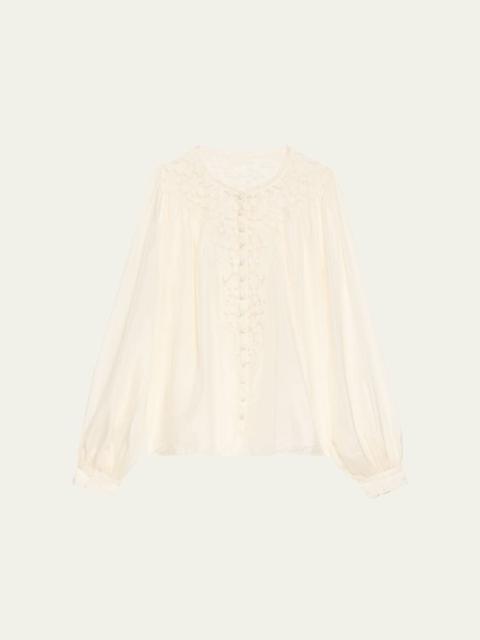 LoveShackFancy Carine Silk Lace Blouse