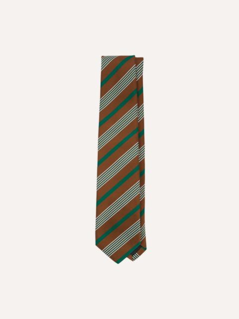 Drake's Brown, Green and White Multi Stripe Mogador Silk Tipped Tie