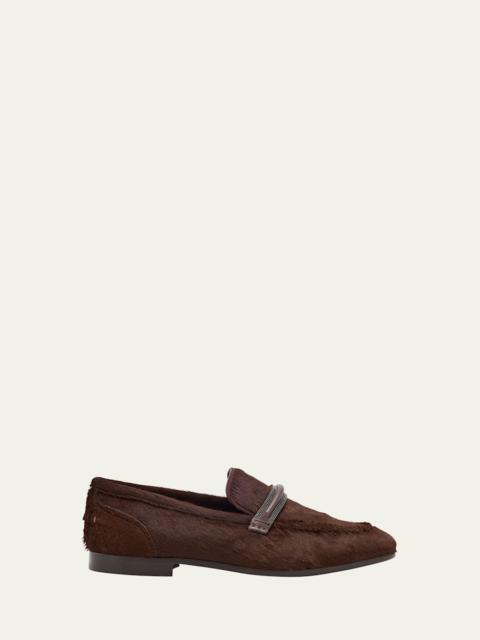Brunello Cucinelli Calf Hair Loafers with Monili Bar Strap