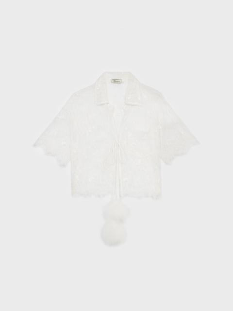 Blumarine BOXY SHIRT IN RÉBRODÉ LACE WITH FEATHER POMPONS