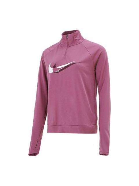 (WMNS) Nike DRI-FIT Half Zipper Quick Dry Reflective Sports Long Sleeves Deep Red T-Shirt DD6842-507