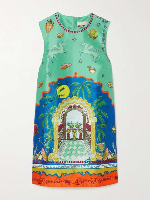 ALÉMAIS + Sam Pauletto Surrealist Summer printed satin-twill mini dress Blue
