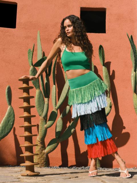 SIMONMILLER Dio Fringe Knit Skirt In Grass Green Multi
