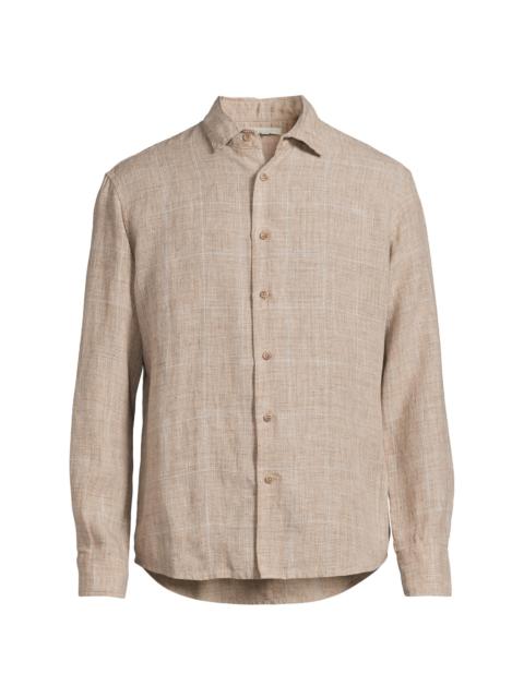 onia Men's Checked Linen Shirt - Brown Multi
