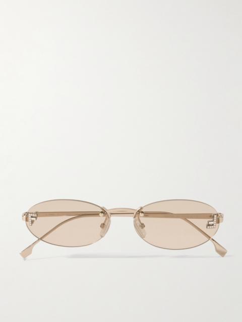 FENDI Rimless Oval-frame Crystal-embellished Gold-tone Sunglasses
