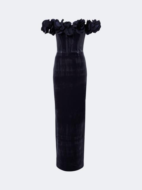 REBECCA VALLANCE Rosette floral-appliqué velvet gown