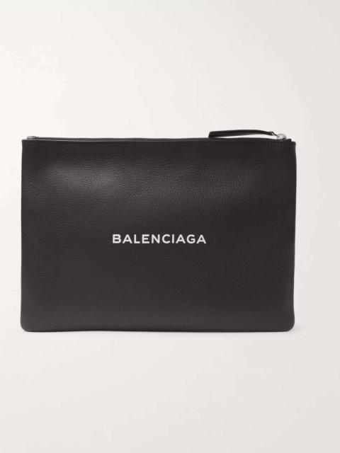 BALENCIAGA Logo-Print Creased-Leather Pouch