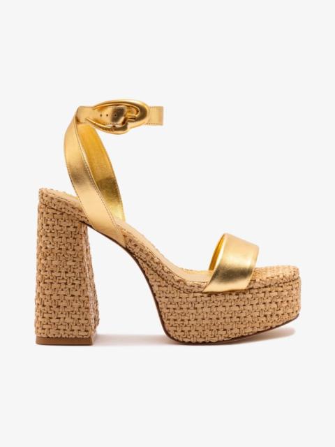 Larroudé Dolly Verona Sandal In Gold Metallic Leather and Natural Raffia
