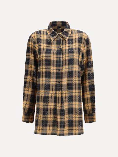 PINKO Barbellino check pattern Shirt with all-over micro rhinestones