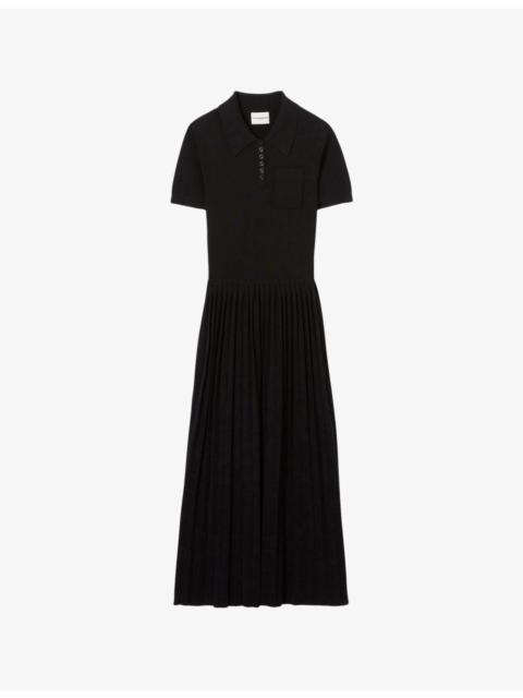 Claudie Pierlot Pleated-Skirt Stretch-Knit Midi Dress