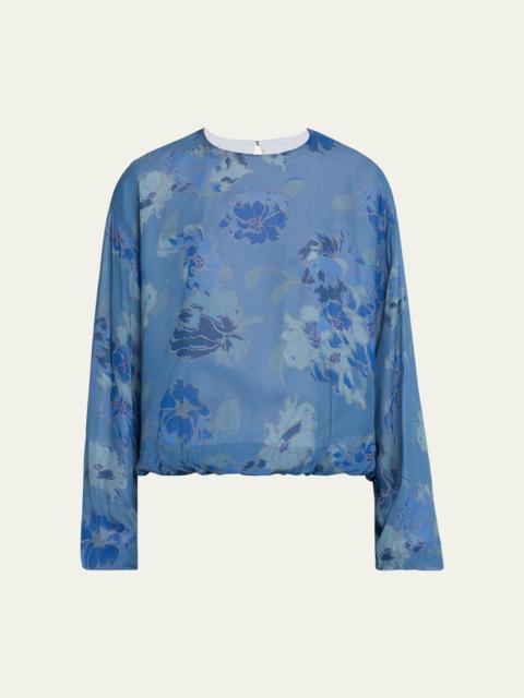 Dries Van Noten Capo Floral Print Shirt with Elastic Hem