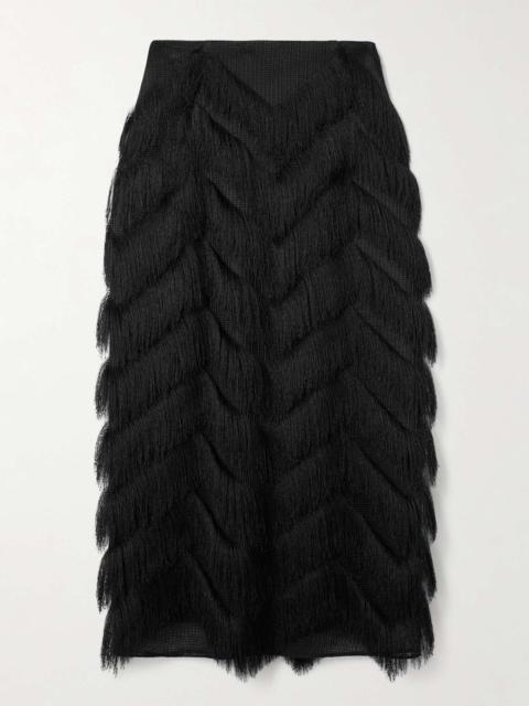 EMILIA WICKSTEAD Lorelei fringed mesh midi skirt Black