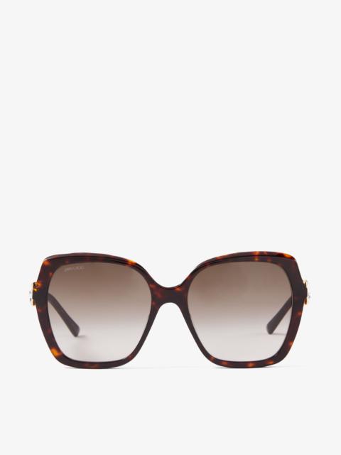 JIMMY CHOO Manon
Dark Havana Square-Frame Sunglasses with Swarovski Crystal Embellishment