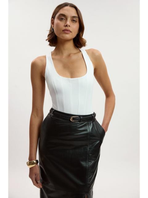 KAREN MILLEN Cotton Elastane Corset Detail Scoop Neck Bodysuit