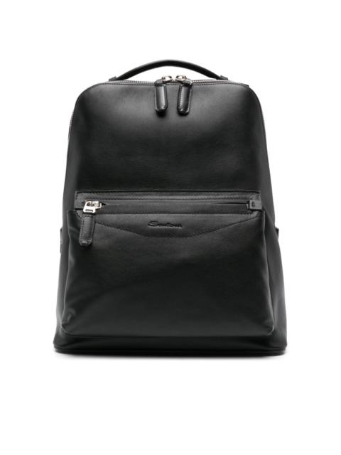 Santoni logo-debossed leather backpack