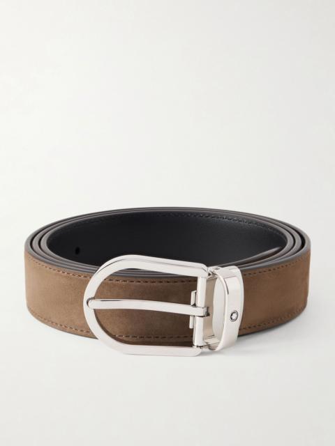 Montblanc 3cm Horseshoe Reversible Suede and Leather Belt Brown