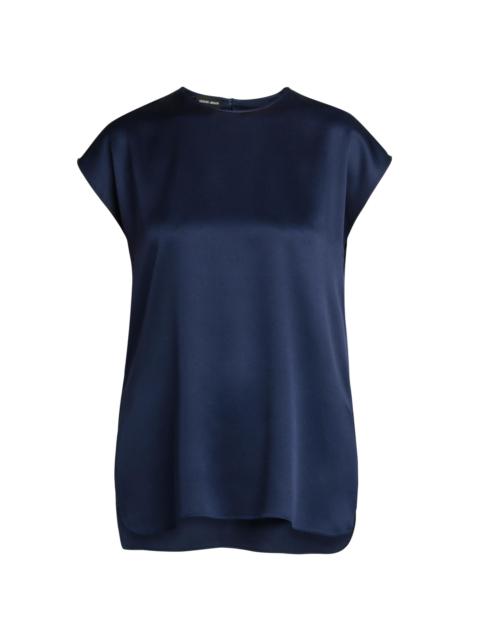 GIORGIO ARMANI Women's Silk Satin Cap-Sleeve Top - Galaxy Blue