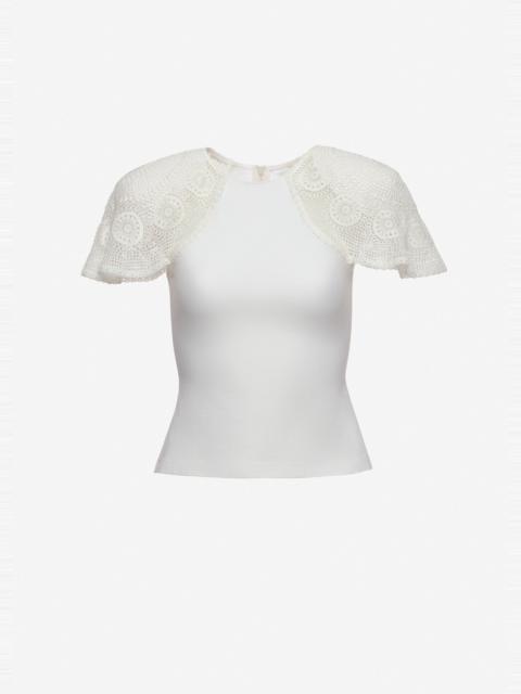 MAGDA BUTRYM Flared crochet sleeves blouse in white