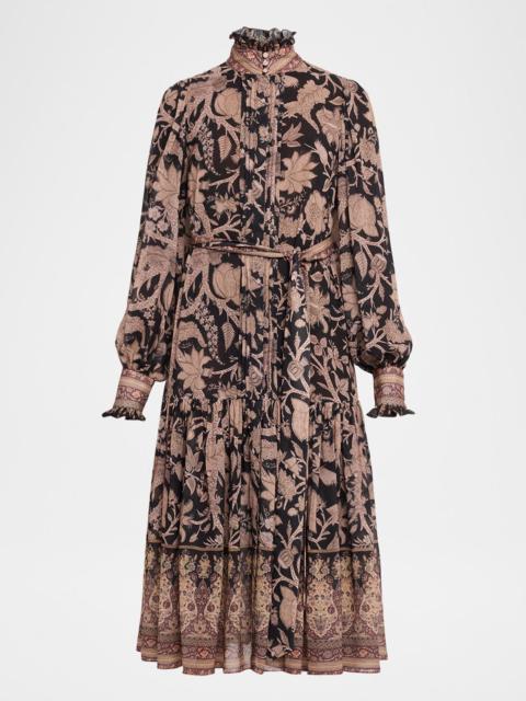 KOBI HALPERIN Moses Pintuck Floral-Print Midi Dress