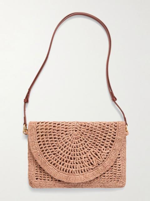 Chloé + Made For a Woman The Summer Banana leather-trimmed raffia shoulder bag Beige
