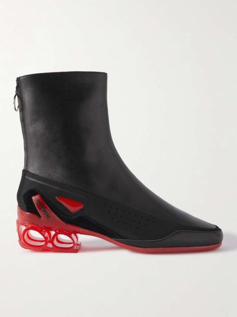 Cycloid-4 Nylon and Suede-Trimmed Leather Ankle Boots