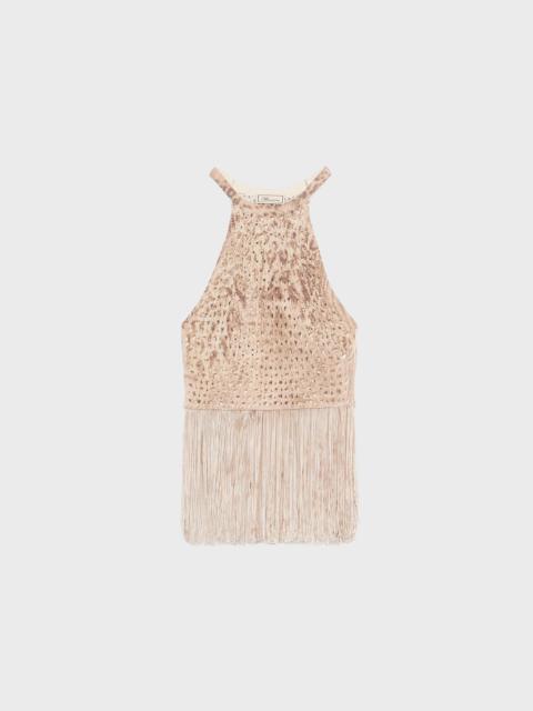 Blumarine PRINTED KNIT TOP WITH FRINGES