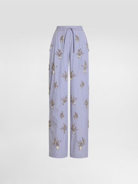Dolce & Gabbana Poplin trousers with floral embroidery