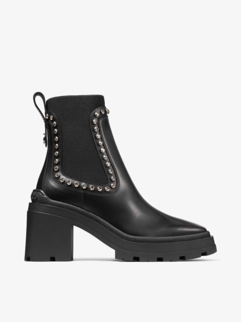 Veronique 80
Black Smooth Leather Ankle Boots with Crystal Embellishment