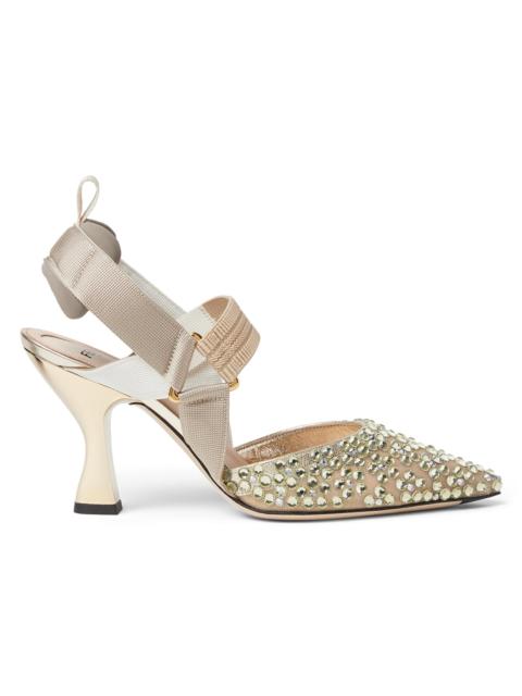 FENDI Women's Colibri 85MM Crystal-Embellished Slingback Pumps - Beige Jonquil