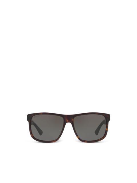 GUCCI Web-stripe rectangle-frame sunglasses
