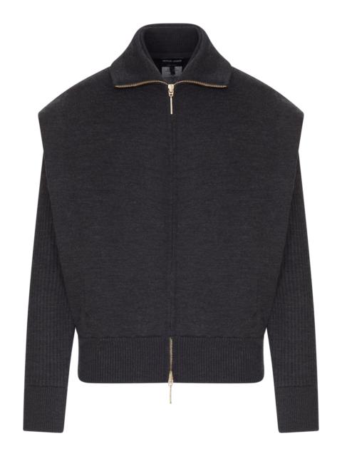 GIORGIO ARMANI PADDED VIRGIN WOOL BOMBER JACKET WITH RIBBED SLEEVES